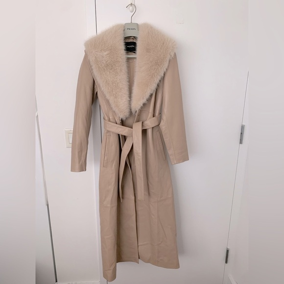 CURRENT SEASON NEW Retrofete Kieran leather long coat in latte - Picture 7 of 12